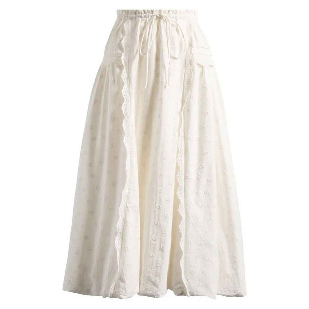 Damson Madder Agatha Lace Trim Embroidered Organic Cotton Midi Skirt White 10